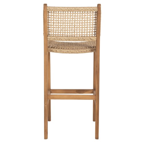 BAR STOOL WITH BACKREST TELLY TEAK WOOD IN NATURAL-BEIGE ROPE 45x57x110Hcm