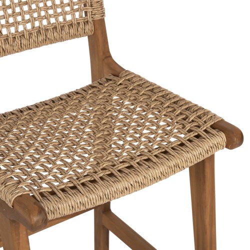 BAR STOOL WITH BACKREST TELLY TEAK WOOD IN NATURAL-BEIGE ROPE 45x57x110Hcm