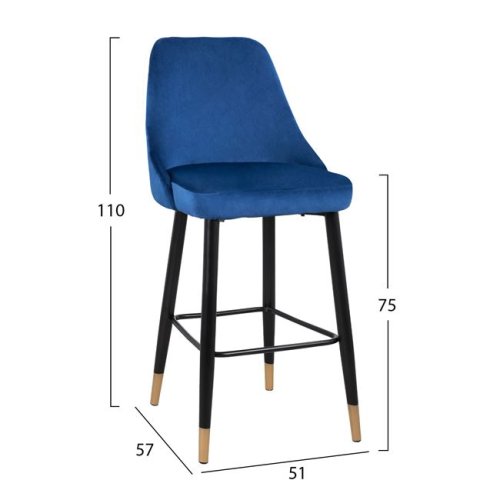 Barhocker Serenity mit Samtstoff in Blau