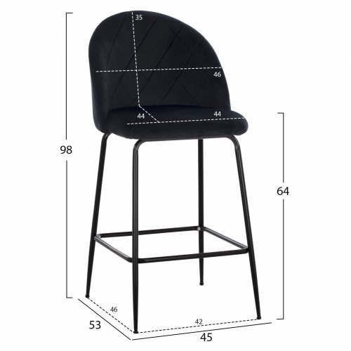MEDIUM HEIGHT ODELL STOOL WITH METAL LEGS & VELVET BLACK 45x53x98 cm
