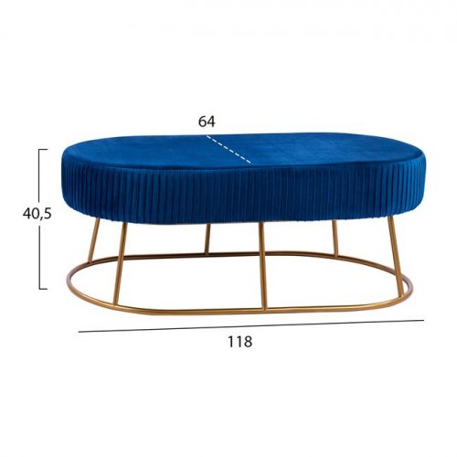 Noble bench Alinafe made of velvet in color blue