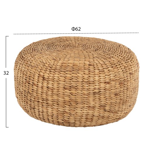 HOCKER-POUF ARONI AUS HYDROHYACINTH IN NATÜRLICHER FARBE Φ62x32Hcm