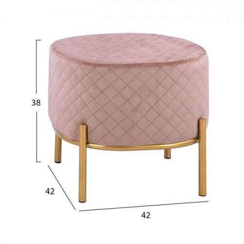 Stool Sinta pink velvet with gold base 42x42x38cm