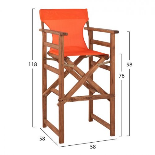 Direktor Barhocker "Limnos" in Walnuss mit Textilene Bezug in orange
