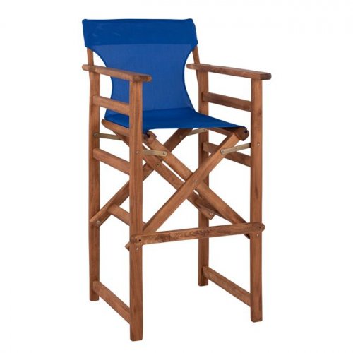 Direktor Barhocker "Limnos" in Walnuss mit Textilene Bezug in blau