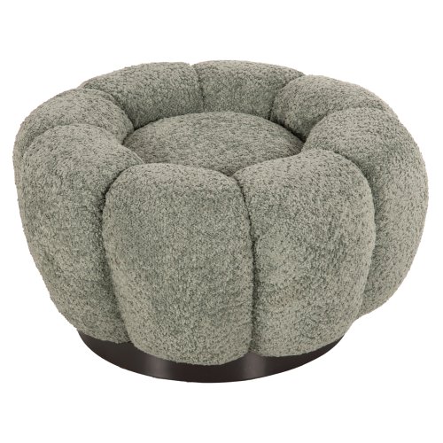 RUNDER HOCKER PISTAZIENGRÜN BOUCLE-SCHWARZES METALLGESTELL Φ60x31Hcm