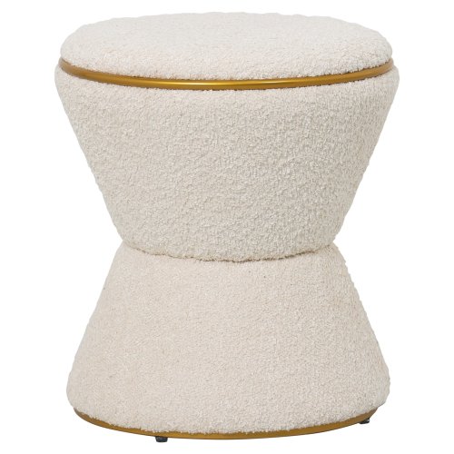 HOCKER RUND BOUCLE STOFF ECRU-GOLD DETAIL Φ38,5x43Hcm