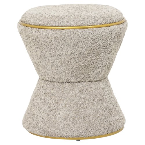 HOCKER RUND BOUCLE STOFF BEIGE-GOLD DETAIL Φ38,5x43Hcm