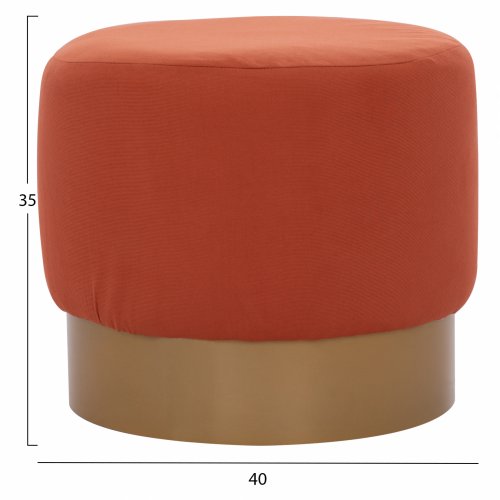 "VINDE" ORANGE KORAL HOCKER MIT GOLDBASIS Φ40x35 cm