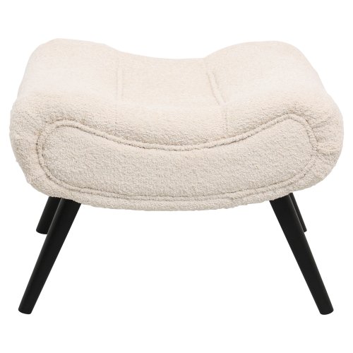 HOCKER UND FUSSHOCKER IN EKRU BOUCLE UND SCHWARZEN HOLZBEINEN 68X58X40H cm