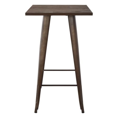 Metallic table in rusty and wood color 60x60x102cm