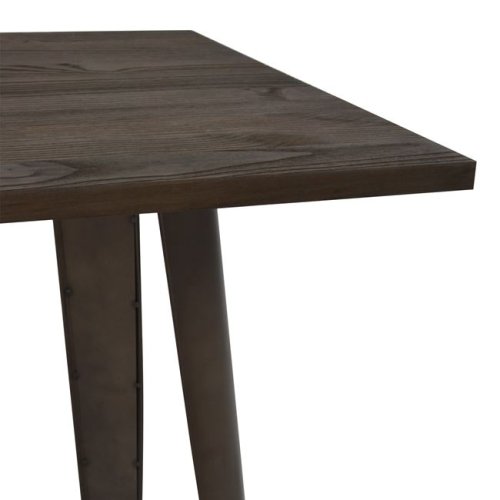 Metallic table in rusty and wood color 60x60x102cm