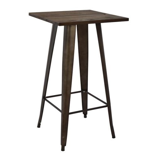 Metallic table in rusty and wood color 60x60x102cm