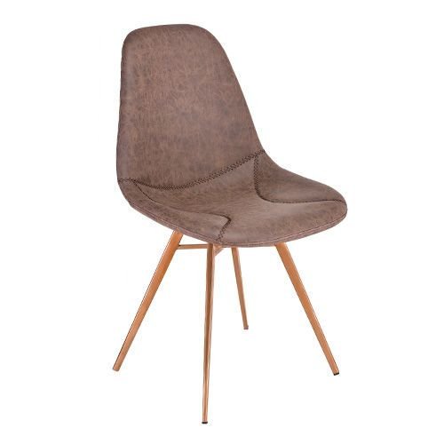 Vintage leatherette chair "Caleb" made with rose metal legs in baseball stitching