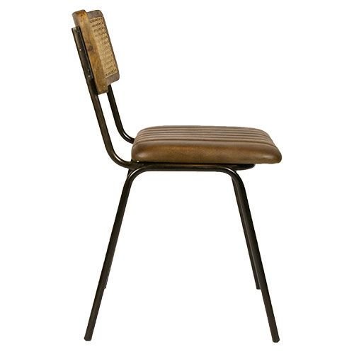Stuhl "Jens" aus 100% Büffelleder mit Rattanrücken und Metallbeinen in Farbe Cognac