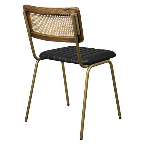 "Jens" chair made of real buffalo leather with rattan back and metal legs in black color