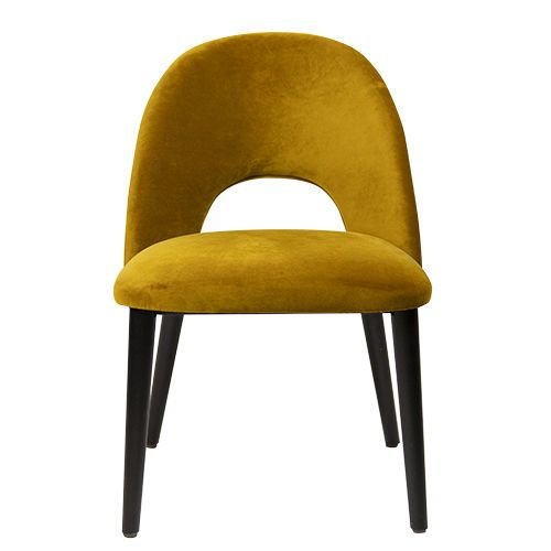 "Jyll" chair made of yellow gold velvet and legs made of black solid beech