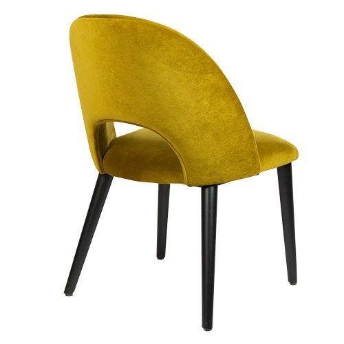 "Jyll" chair made of yellow gold velvet and legs made of black solid beech