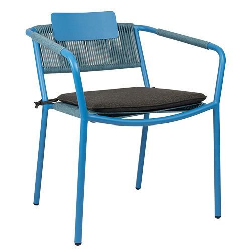 Outdoor Sessel "Kiwi" aus Aluminium und Seilgeflecht in blau 61x80x46x65cm cm stapelbar
