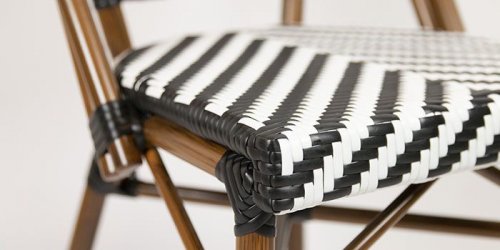Outdoor Stuhl "Toby I" from Aluminum in wood optic and black and white Holzoptik and black and white meshwork 54,5x90x47x47 cm stackable