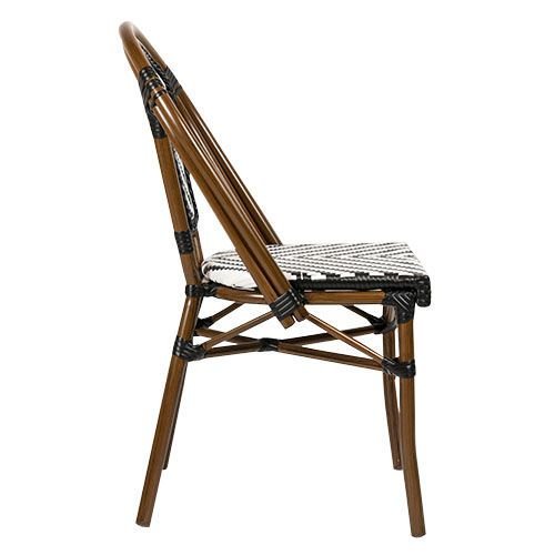 Outdoor Stuhl "Toby I" from Aluminum in wood optic and black and white Holzoptik and black and white meshwork 54,5x90x47x47 cm stackable