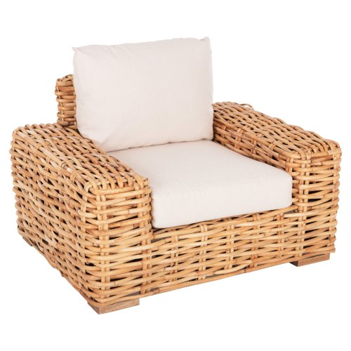 OUTDOOR LOUNGER MANGO WOOD IN NATURAL-WHITE CUSHIONS 110x88x70-85Hcm