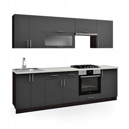 KÜCHENZUSAMMENSETZUNG MDF DUNKELGRAU ARBEITSPLATTE HPL WEIß 250x47x84,8 WW2471.01
