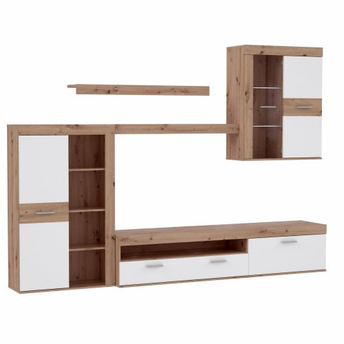 TV Set mit Vitrine und Kabine in natürlich weiß 280x31,8-41x200,9 cm