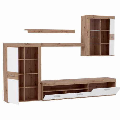 TV Set mit Vitrine und Kabine in natürlich weiß 280x31,8-41x200,9 cm
