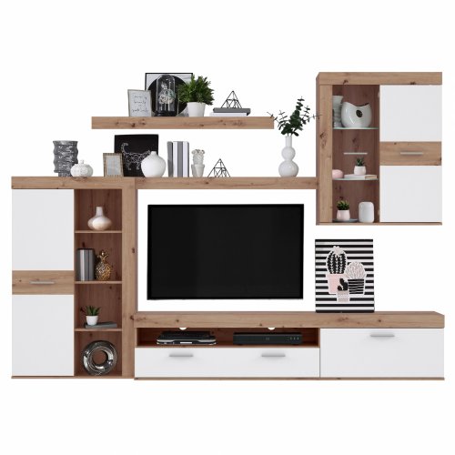 TV Set mit Vitrine und Kabine in natürlich weiß 280x31,8-41x200,9 cm