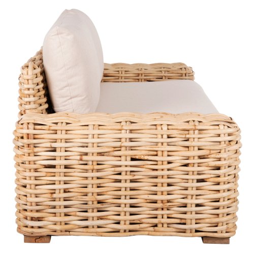 OUTDOOR-SOFA 3-SITZER MANGOHOLZ IN NATURFARBE-WEIßE KISSEN 216x88x70-85Hcm