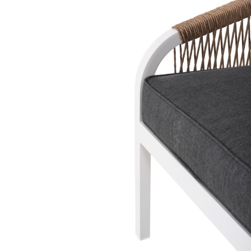 OUTDOOR-LOUNGE-SET 4-teilig WEISSES ALUMINIUM-PE-TWIST-SEIL-ANTHRAZIT-KISSEN