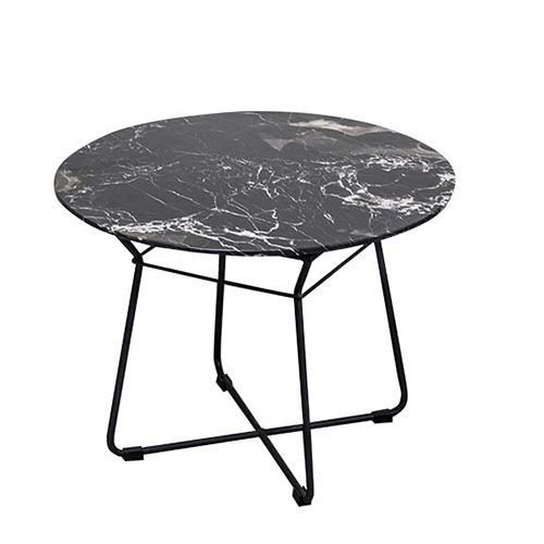 Couch/Beistelltisch "Marbelhi" ⌀60 cm aus schwarzem Marmor und schwarzem Metallgestell