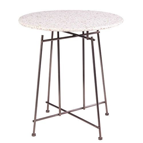 Beistelltisch "Mexy" ∅48 cm aus weißem Marmor und Kupferfarbenes Metallgestell