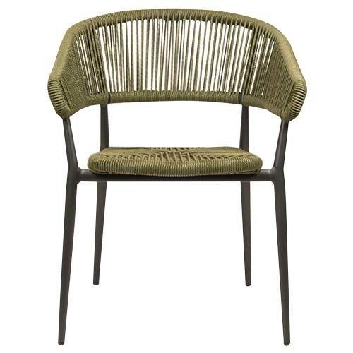 Outdoor Sessel "Jacco" aus Aluminium und Seilgeflecht in olivgrün 57x77,5x45x60 cm stapelbar