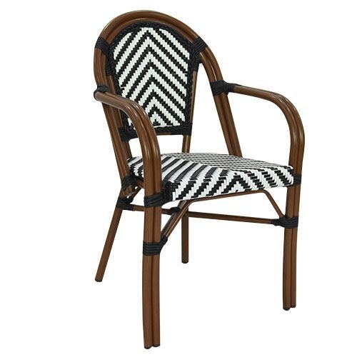 Outdoor armchair "Toby I" made of aluminum wood look and black and white wickerwork 62x86x46x57 cm, stackable