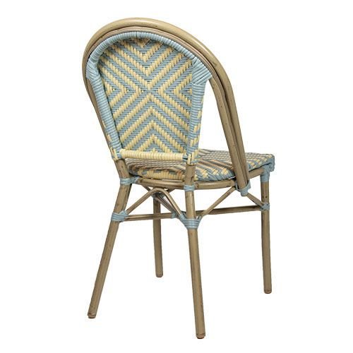 Outdoor Chair "Toby II" from Aluminum in wood optic and beige-blue meshwork 54,5x90x47x47 cm stackable
