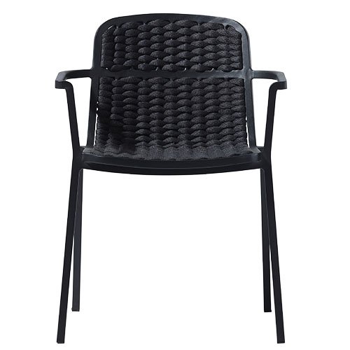 Sessel "Tora" in schwarzem Seilgeflecht aus Aluminium
