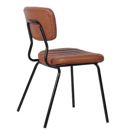 Upholstered chair "Pepe" in cognac color made of imitation leather and black metal frame