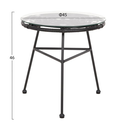 BEISTELLTISCH, RUND, SCHWARZ, METALL, ALLEGRA, SCHWARZES KORB-GLAS, Φ45x46Hcm