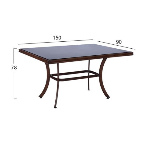 Outdoor-Tisch aus Aluminium in Bambusoptik in braun 150x90x78 cm.