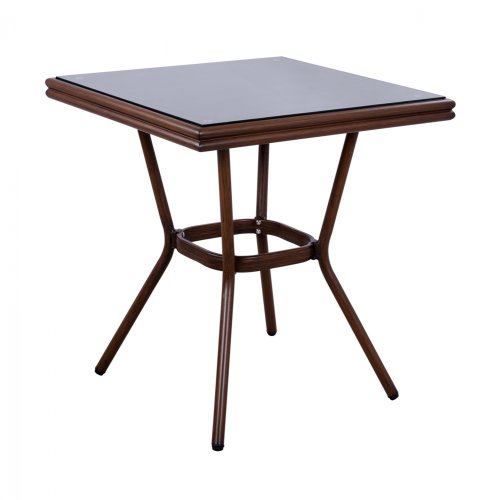 Outdoor-Tisch aus Aluminium in Bambusoptik in braun 70 x 70 x 76 cm.