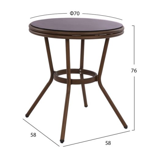 Runder Outdoor-Tisch aus Aluminium in Bambusoptik in Braun