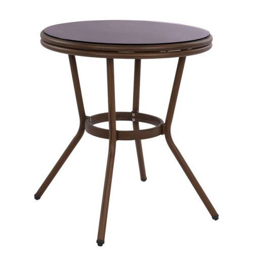 Runder Outdoor-Tisch aus Aluminium in Bambusoptik in Braun