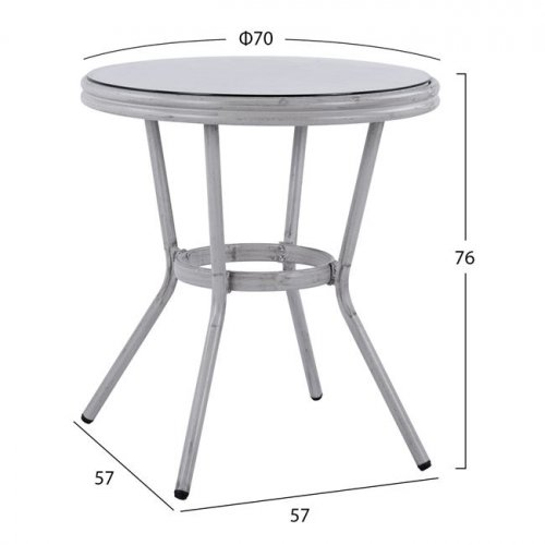 Runder Outdoor-Tisch aus Aluminium in Bambusoptik in Weiß-Patina