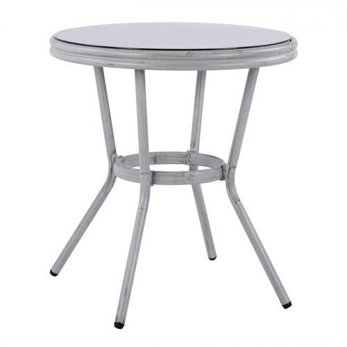 Runder Outdoor-Tisch aus Aluminium in Bambusoptik in Weiß-Patina