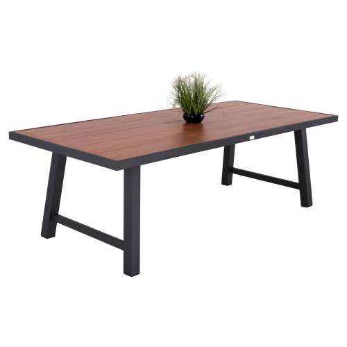 OUTDOOR-ALUMINIUMTISCH GOBAR ANTHRAZIT MIT HOLZÄHNLICHER TISCHPLATTE 240Χ105Χ75Hcm