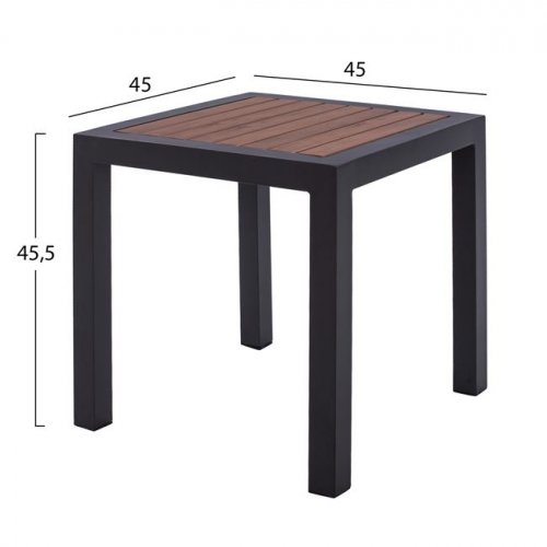GRAUER ALUMINIUMTISCH MIT POLYHOLZ 45Χ45X45,5 cm.