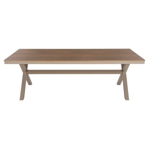 RECHTECKIGER ALUMINIUMTISCH CHAMPAGNER-POLYWOOD NATURAL 219,5x89,5x73H