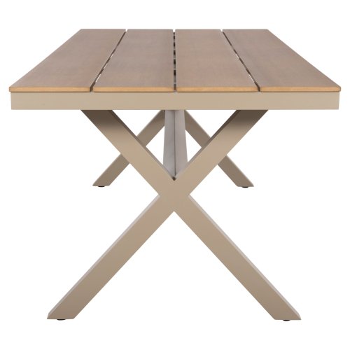 RECHTECKIGER ALUMINIUMTISCH CHAMPAGNER-POLYWOOD NATURAL 219,5x89,5x73H